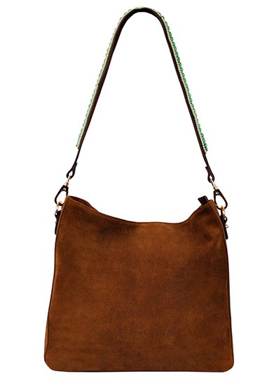 BOHO IBIZA BAG - Mint Ivory Schultergurt (70cm) + Wildledertasche (Cognac)