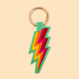 Colorful lightning bolt-shaped keychain made of felt material.