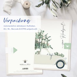 Folding card 'for the wedding' with cream-colored car and eucalyptus, including envelope