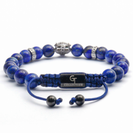LAPIS LAZULI-armbånd til mænd med sølv LEOPARD-hoved