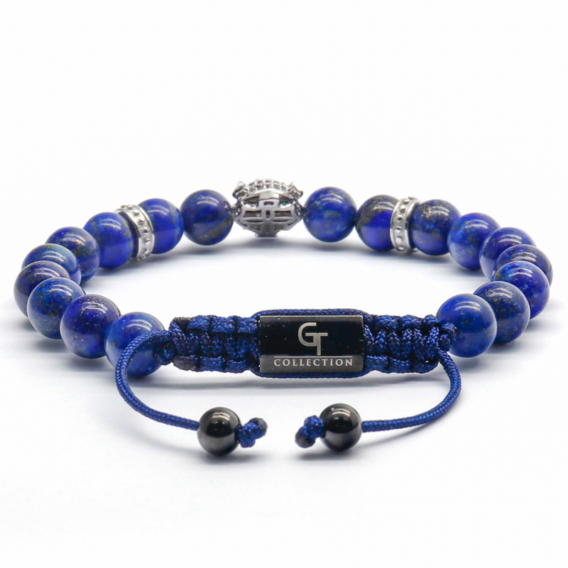 Bracciale Da Uomo In LAPISLAZZULI Con Testa LEOPARDO in Argento