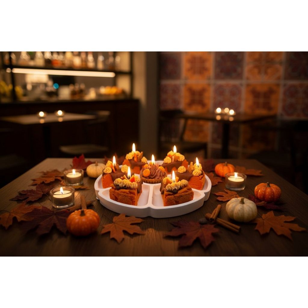 LAVURI Pittige Pompoen Dessertkaarsentaartset – 6 + 1