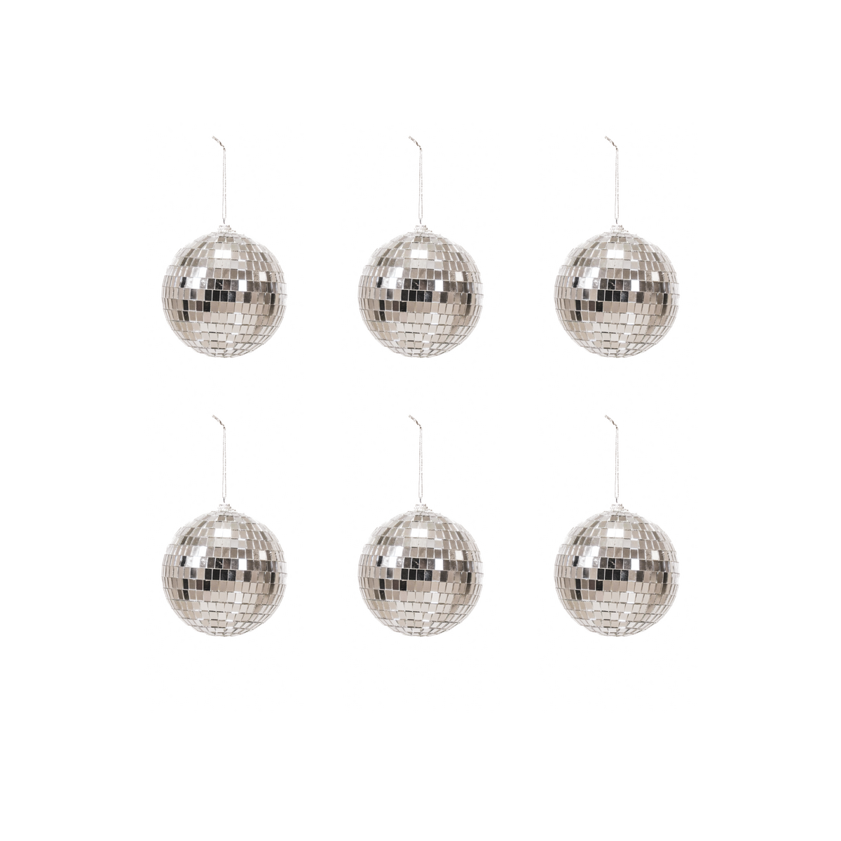 Weihnachtsdekoration – Weihnachtshänger – Discokugel – Schaumstoff – 6er-Set – Silber – 6 x 6 x 6 cm