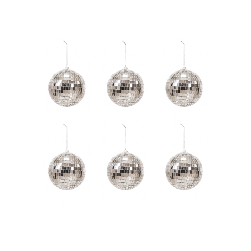 Weihnachtsdekoration – Weihnachtshänger – Discokugel – Schaumstoff – 6er-Set – Silber – 6 x 6 x 6 cm