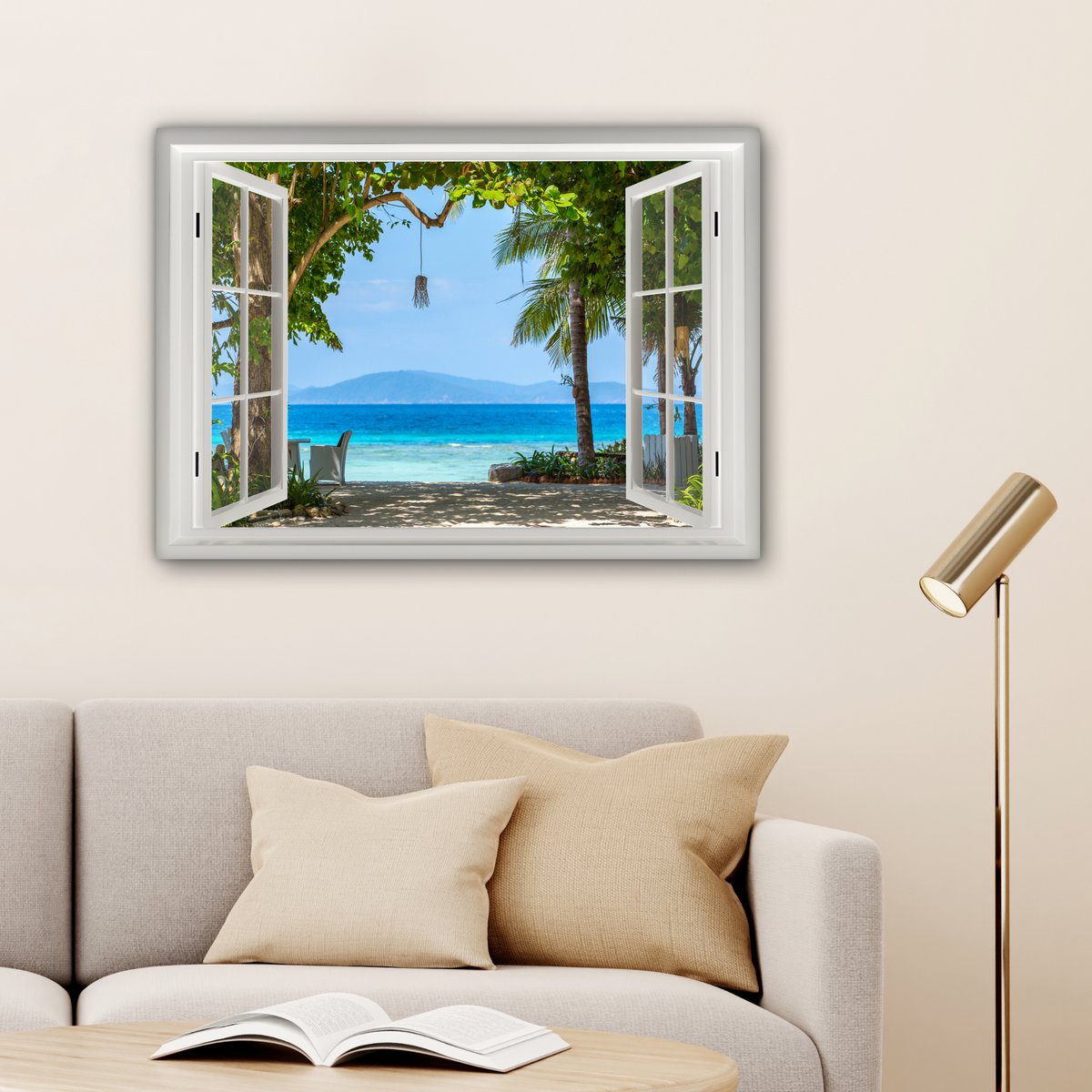 Pintura de lienzo - Decoración de pared - Vista - Boom - Sea - Palmada - Colinas - Playa - Azul