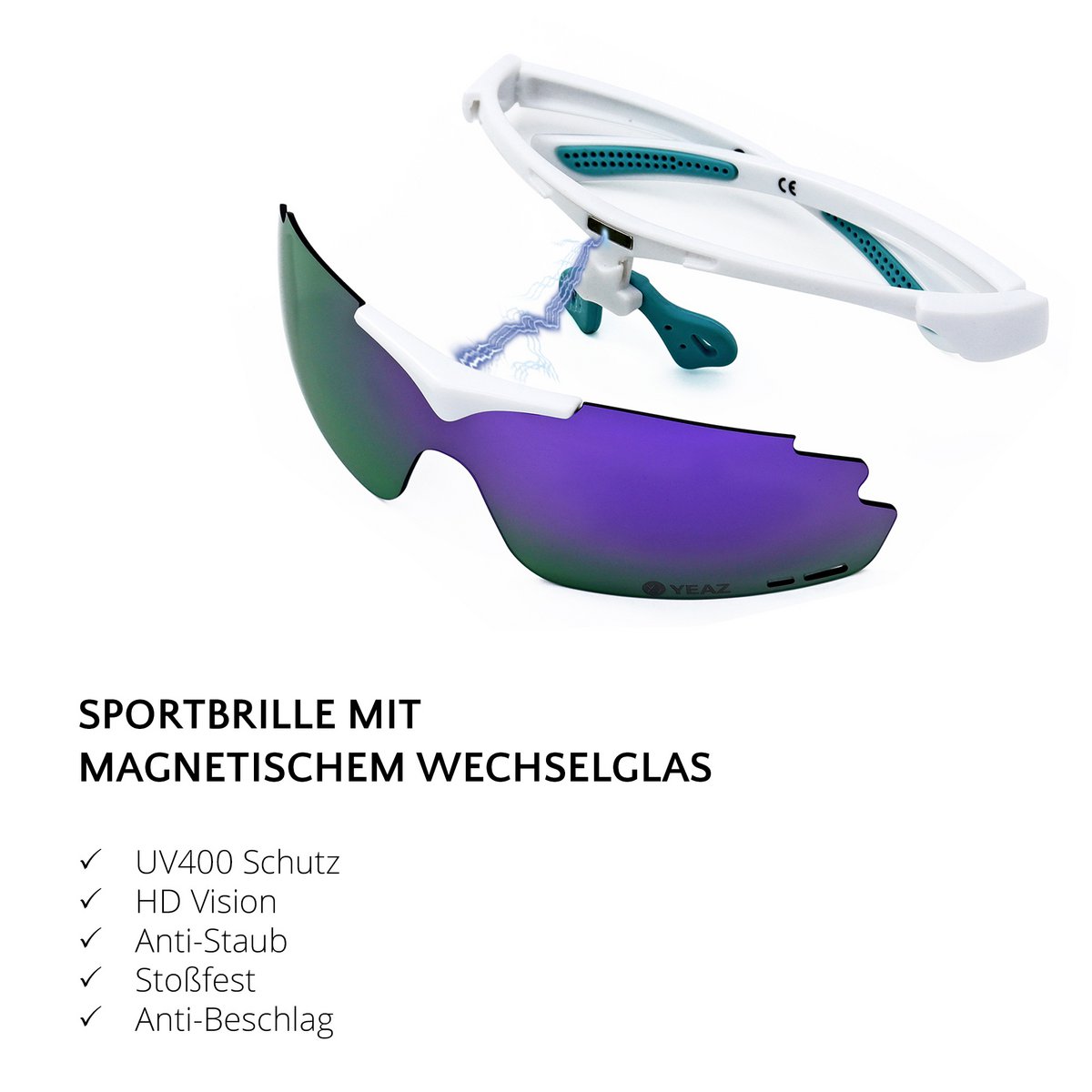 SUNUP Set Magnet-Sport-Sonnenbrille Matt weiß /  Full Revo Purple