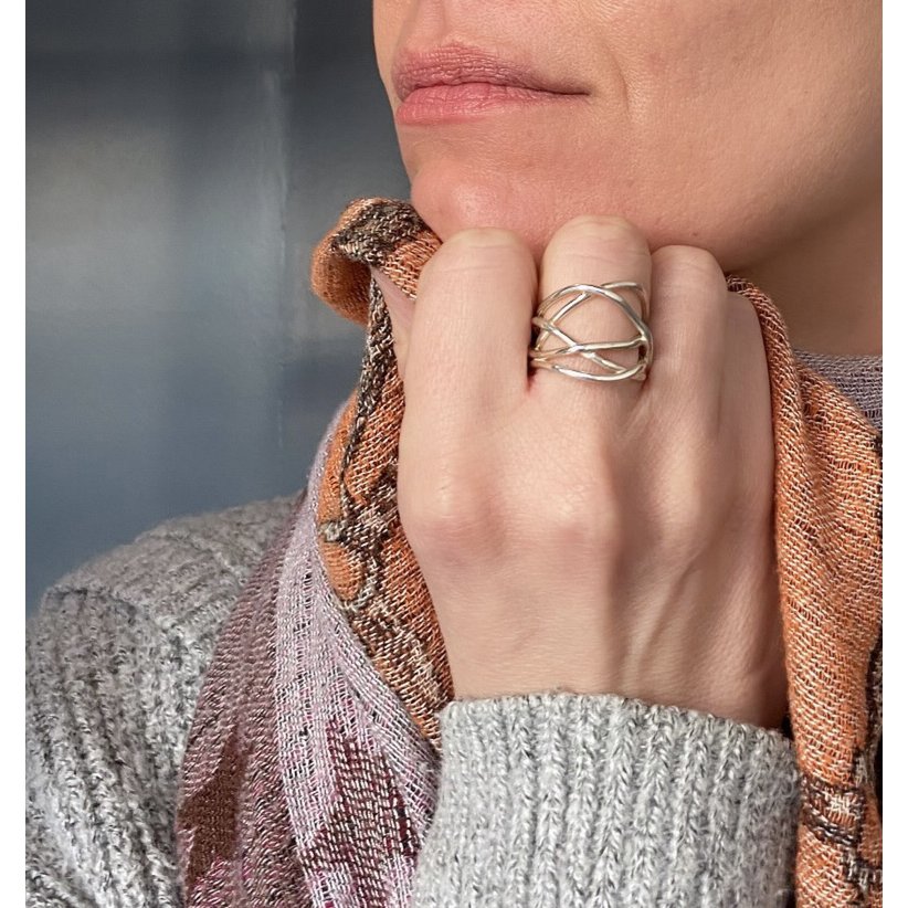 Silver tangle large ring
