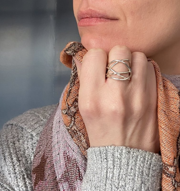 Silver tangle large ring
