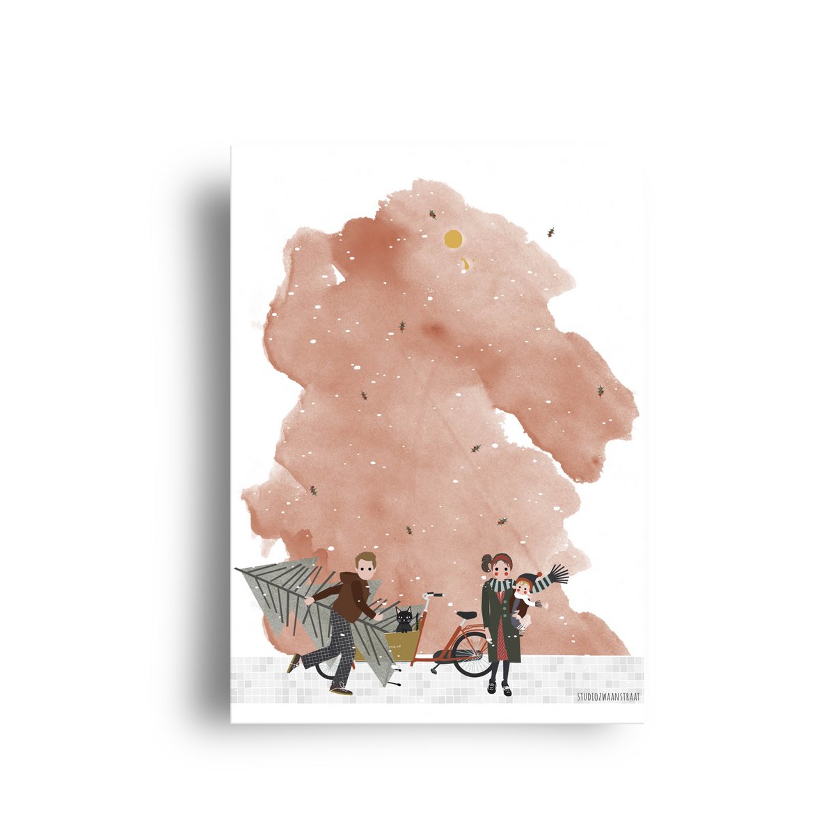 Postkarte - Serie 'Weihnachten' - 'Wie man diesen Baum nach Hause bringt' - Cargo-Bike