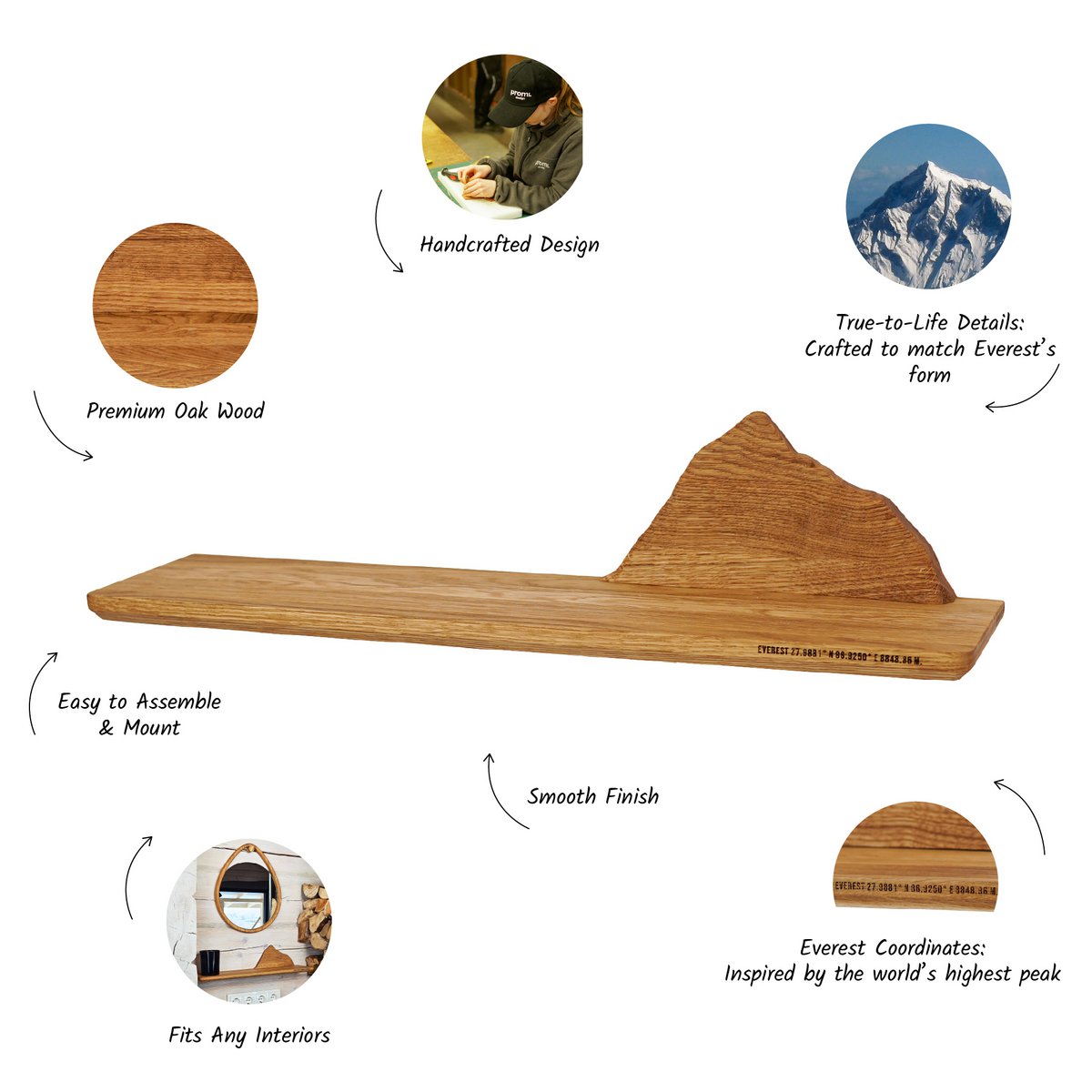 Estante de montaña flotante, decoración de pared de madera rústica para interiores inspirados en la naturaleza