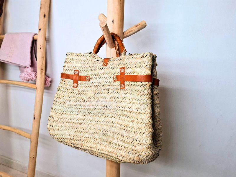 Boho taske af naturlige fibre og læder - Etnisk og håndværksmæssig skuldertaske