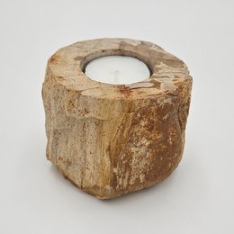 Portavelas de madera petrificada – Objeto natural único