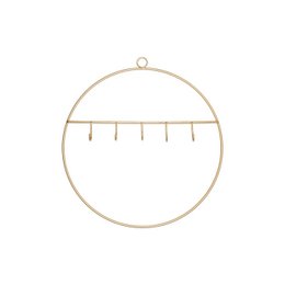 A round metal ring with a hook, available in sage green, gold, and stone colors, measuring 30 cm in diameter. This decorative item can be used for hanging or displaying various objects.