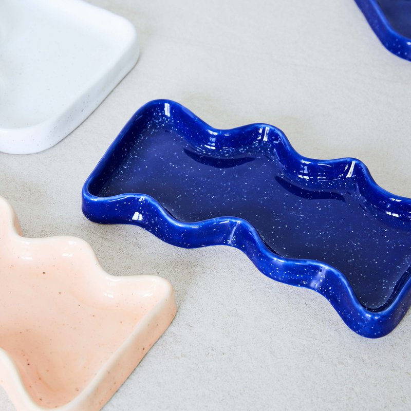 Vassoio Wave in ceramica - Rettangolo blu