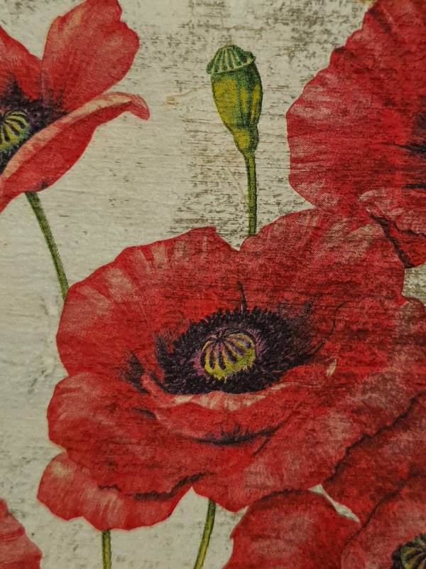 Holzfliese alte holländische Mohnblumen rot