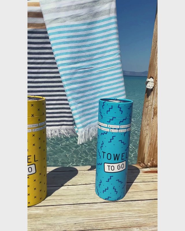 TOWEL TO GO BALI Baumwoll-Strandtuch 180x100 cm | Sandfrei | Grau / Senf | mit Geschenkbox