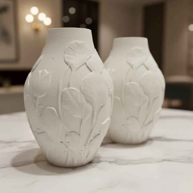 Les Fleurs "Water Lily" - Vase for Dried Flowers like Pampas Grass, 11 x 7.5 cm, Round Ceramic Vase with Petal Pattern