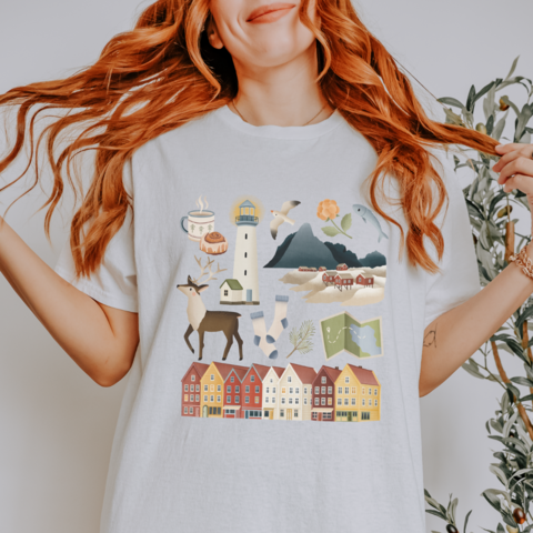 Tshirt Norwegen Reise Skandinavien - BIOBAUMWOLLE Lofoten Häuser Shirt - Norwegen Souvenir