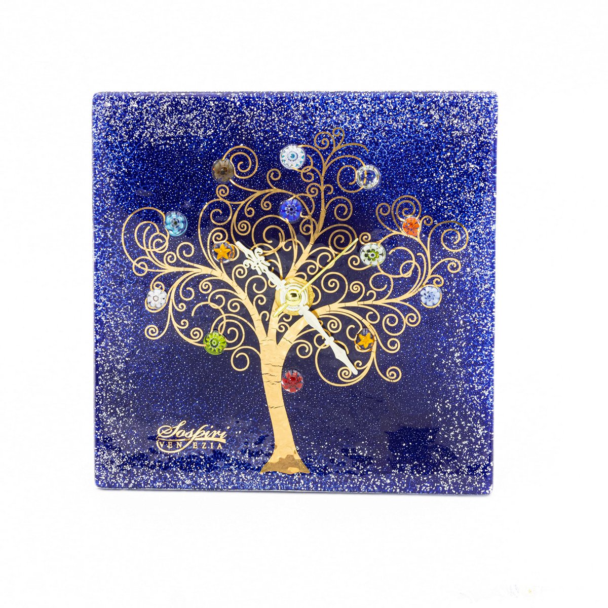 Vierkante muurhorloge in Murano Glass, voorkeurscadeau -idee, gouden gouden decoratie