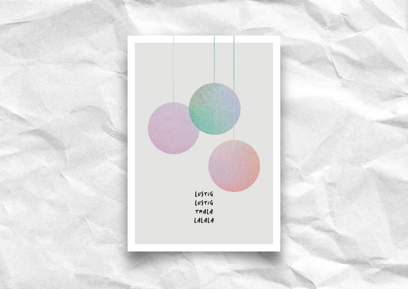 Kerstkaart "Grappig, grappig, tralalalala" - Kerstballen in een verloop, gerecycled papier A6