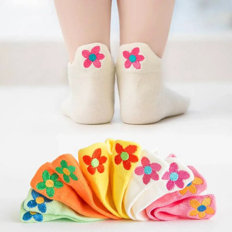 Confezione da 5 calzini colorati con linguetta a fiori I per neonati e bambini