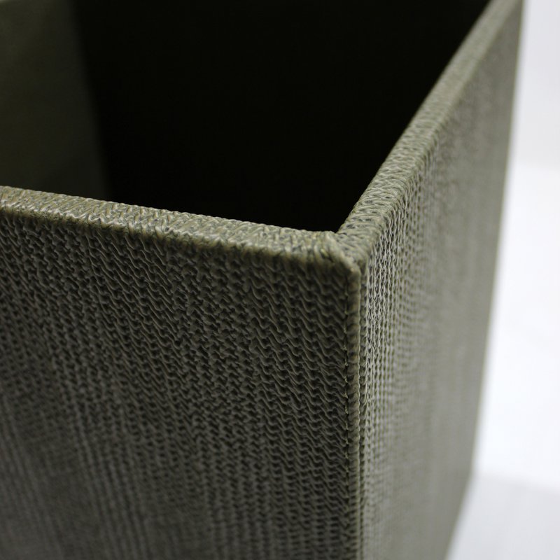 Waste paper basket square pattern beige green rubbish bin faux leather