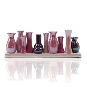 10 Väschen auf Tablett aus Keramik rosa-pink pearl
