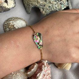 Bracciale conchiglia | paua/abalone oceano fatto a mano in acciaio inossidabile dorato