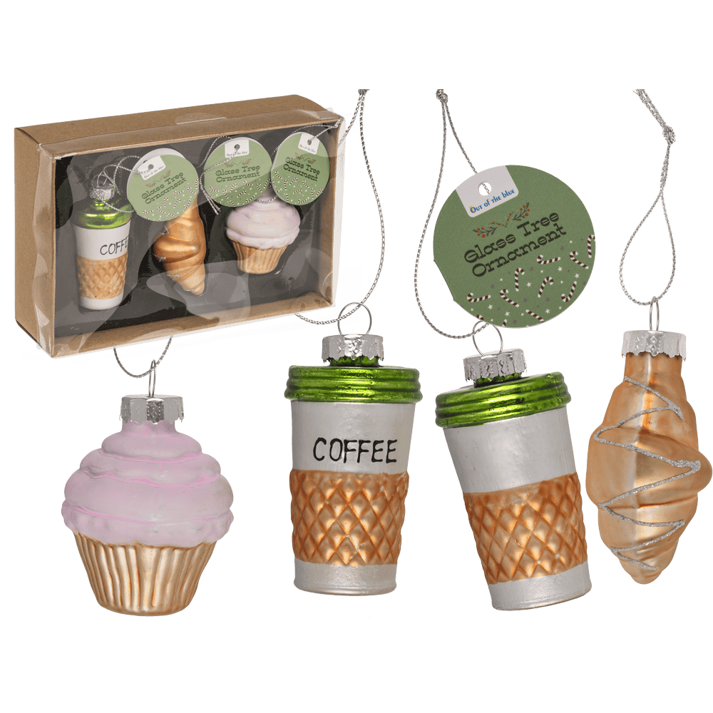 Glass tree decorations, Coffee, set of 3, Coffee