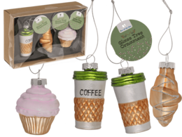 Glass tree decorations, Coffee, set of 3, Coffee