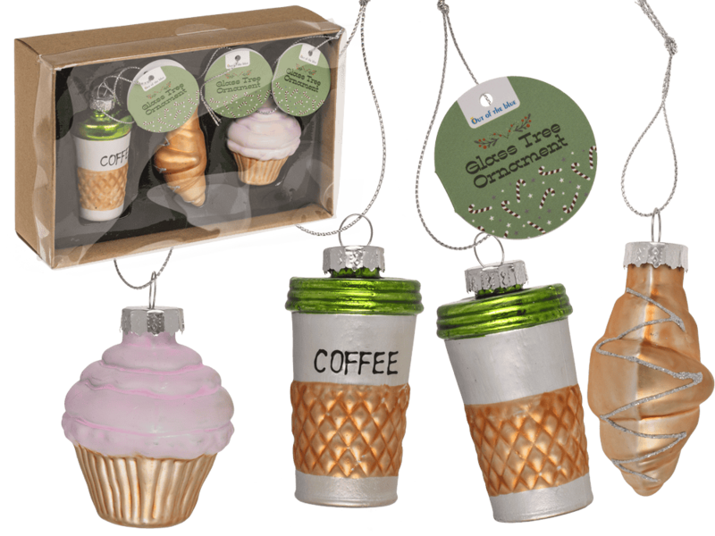 Glass tree decorations, Coffee, set of 3, Coffee
