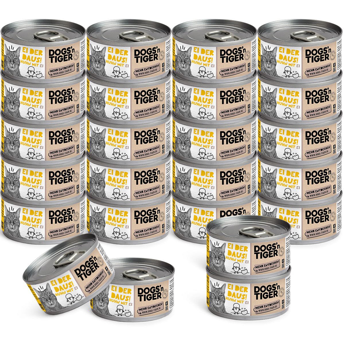 Dogs’n Tiger Adult Premium Katzenfutter, Nassfutter, Getreidefrei, Ei der Daus!, Huhn & Ei