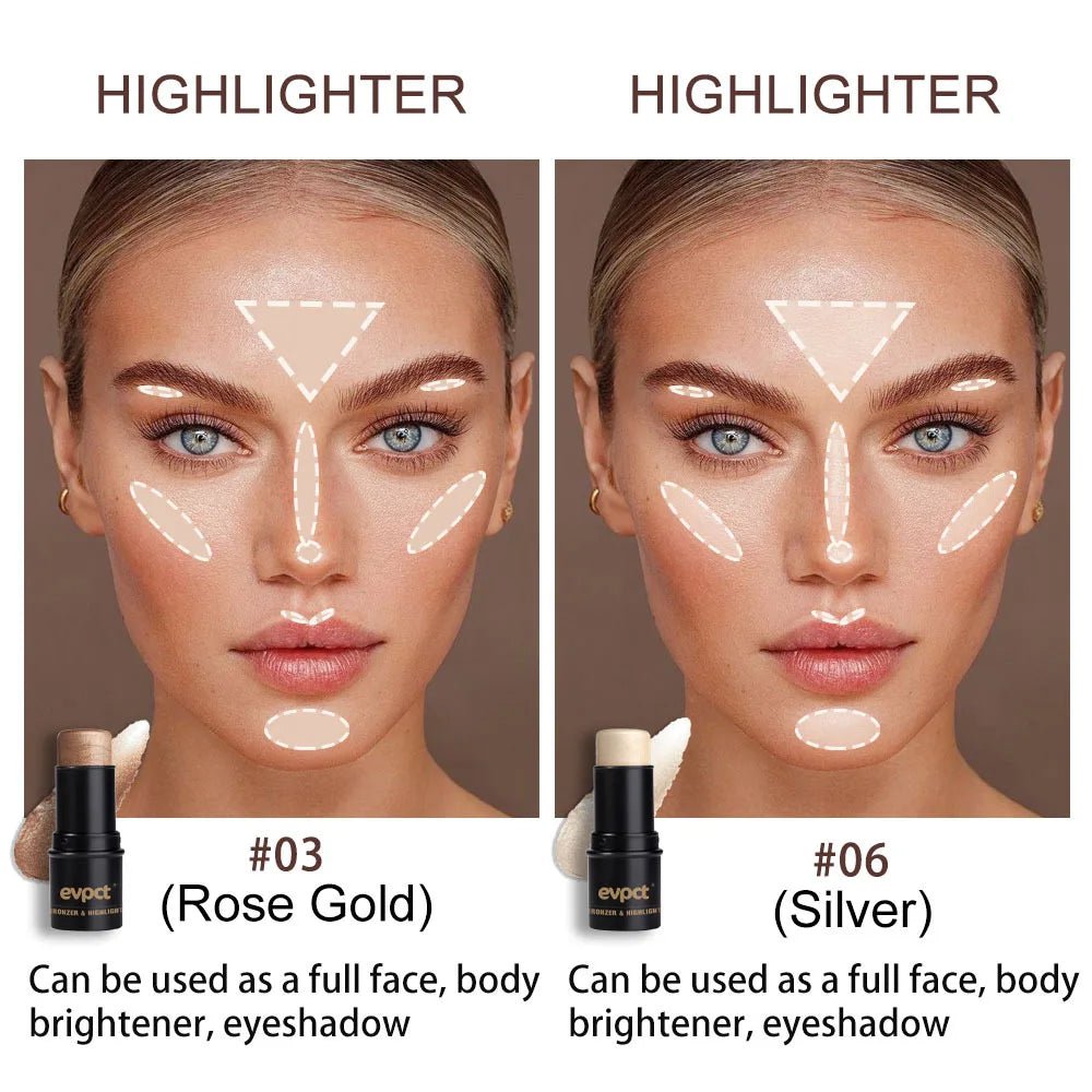 Mette in evidenza e bronzer stick viso illuminante fard rossetto correttore penna correttore a lunga durata ombretto del naso cosmetici snellenti
