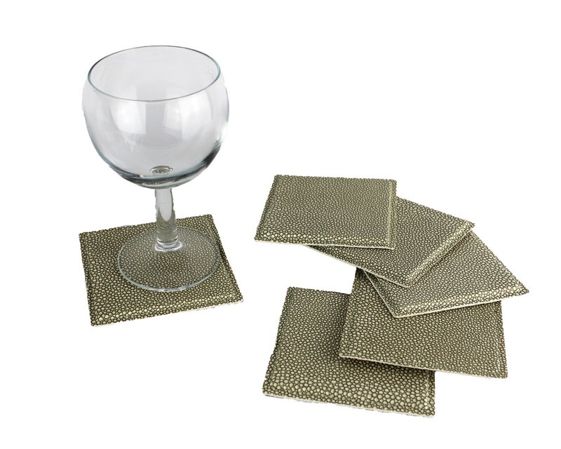 Glasuntersetzer 6-er Set Rochen Kunstleder grün Untersetzer