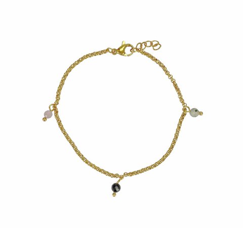 Bracelet Kunzite, Tourmaline & Prehnite - Gold