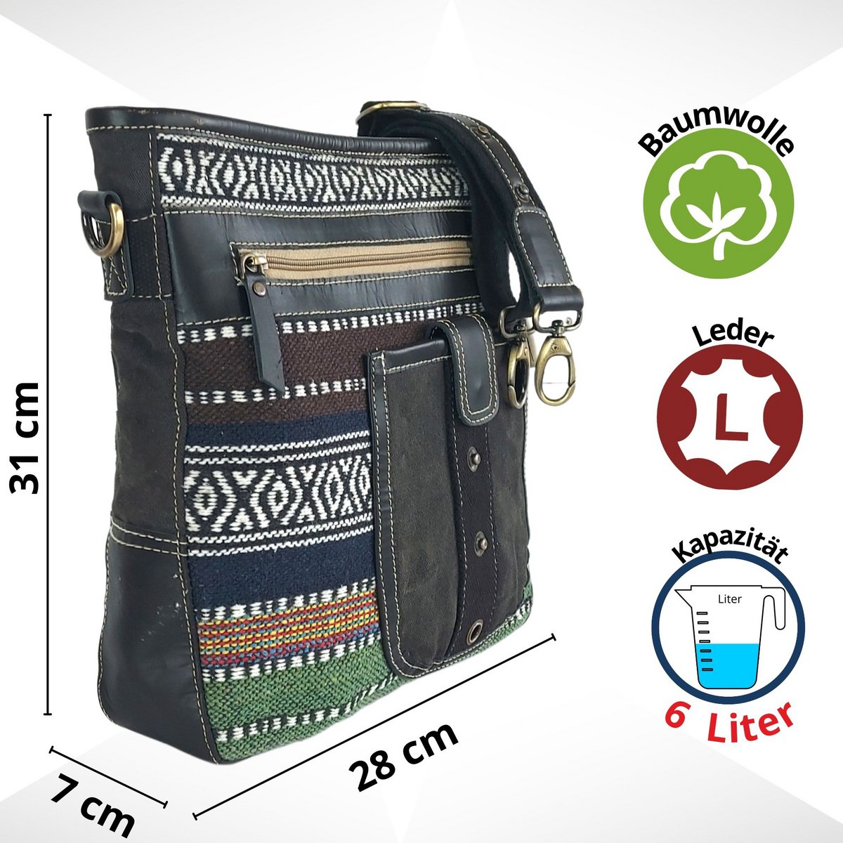 Damska torba na ramię Sunsa. Torba na ramię w stylu vintage. Płócienna torebka. mała torebka damska na ramię w kolorze brązowym, z wzorzystej tkaniny