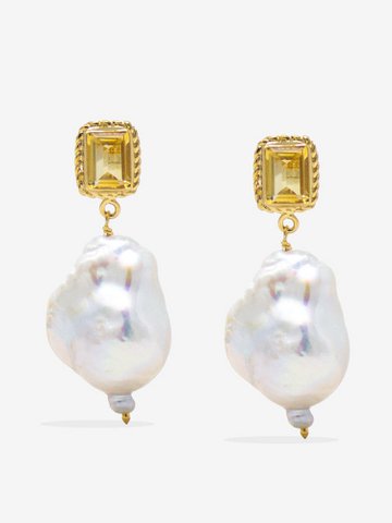 Luccichio Citrine und Barockperlenohrringe