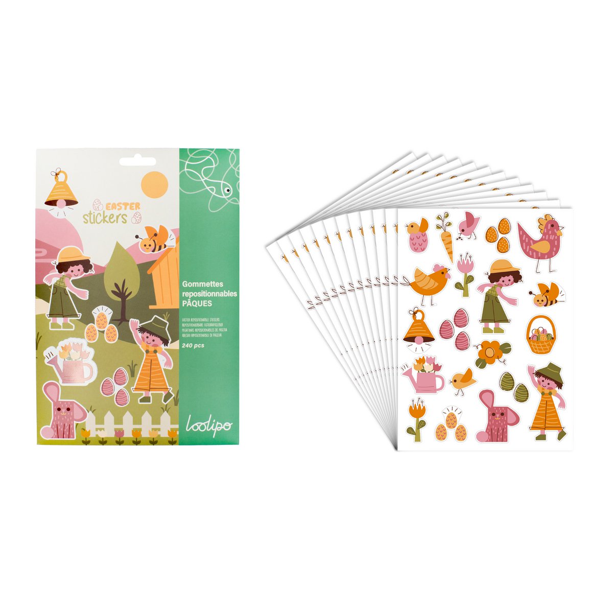 PEGATINAS DE PAPEL REPOSICIONABLES - PASCUA - 2 - 7 cm - 240 uds - Colores surtidos