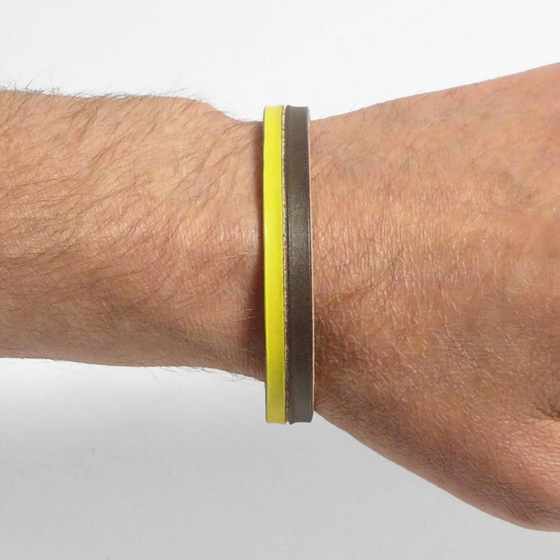 Leather Star Raw CK35 - two -colored leather men's bracelet in yellow and brown