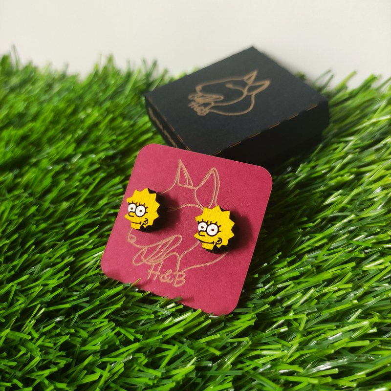 Boucles d'oreilles en bois des Simpsons, Lisa, Boucles d'oreilles colorées, Cadeau pour elle, Saint Valentin, Fête des Mères, Petits Bijoux Faits Main, Poteaux en Acier Chirurgical Hypoallergénique