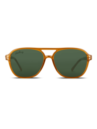  Stylish amber honey-colored sunglasses with a classic aviator shape and green lenses. Suitable for a variety of occasions.