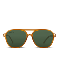 Stylish amber honey-colored sunglasses with a classic aviator shape and green lenses. Suitable for a variety of occasions.