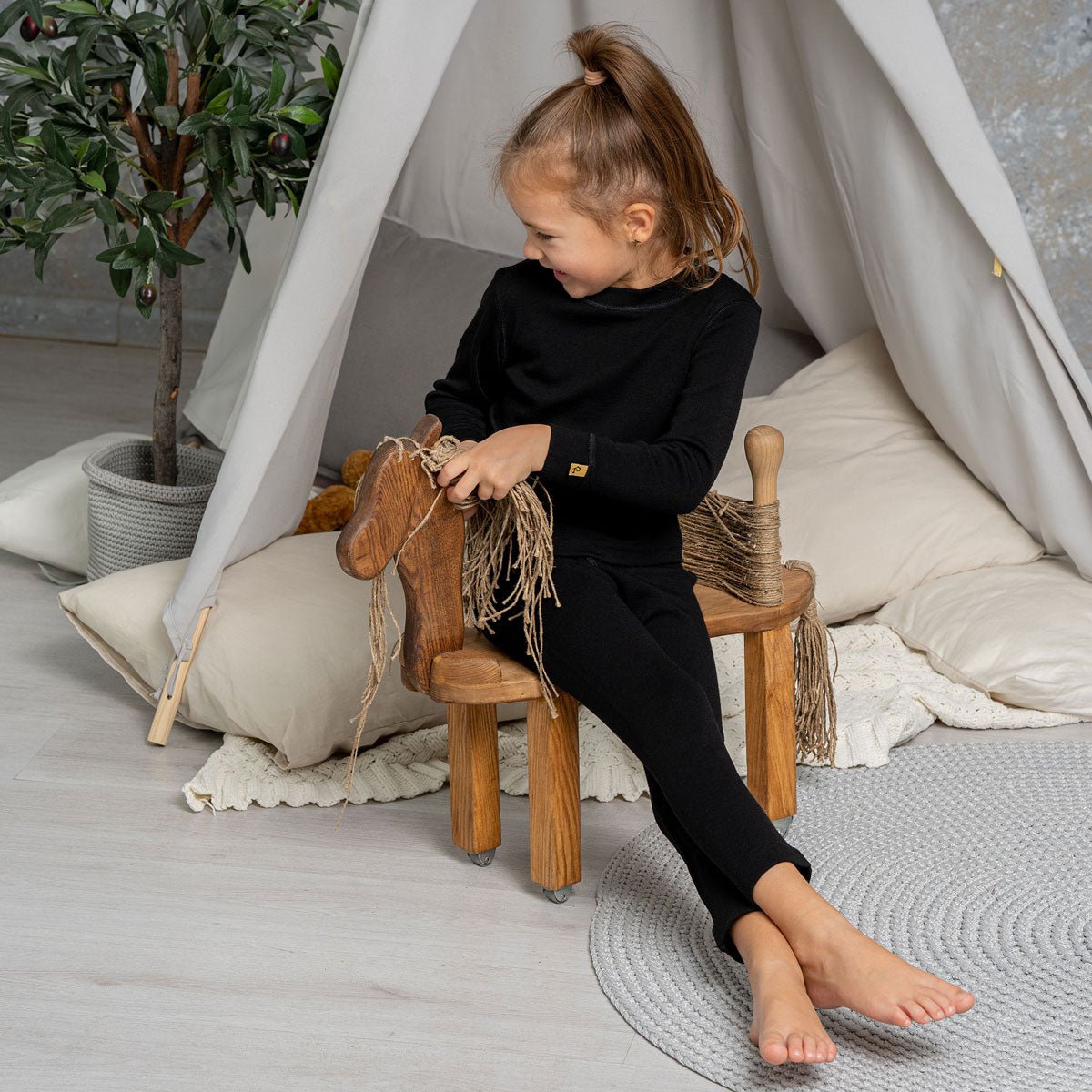 Ensemble manches longues enfant 250 Merino Black