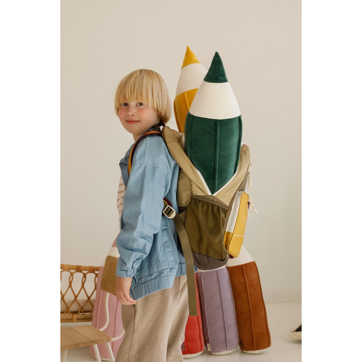 Crayon velvet pillow “Green"