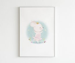 Watercolor mouse poster for kids' room, available in various sizes.