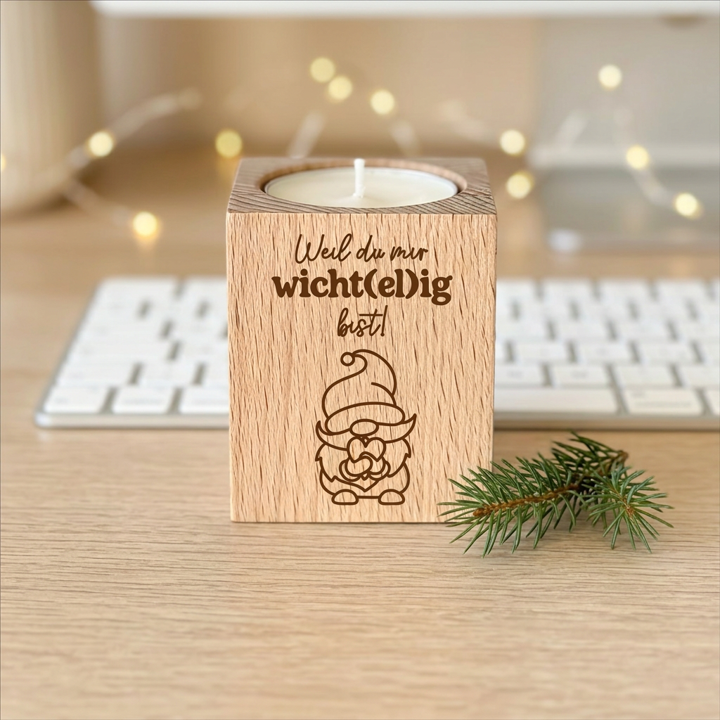 Teelichthalter Holz „Weil du mir wicht(el)ig bist!“ – Weihnachtsgeschenk für Mitarbeiter & Kollegen | inkl. Teelicht