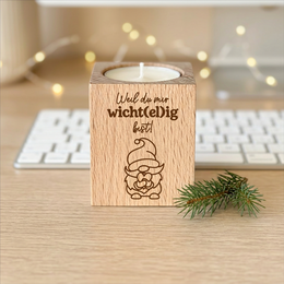 Teelichthalter Holz „Weil du mir wicht(el)ig bist!“ – Weihnachtsgeschenk für Mitarbeiter & Kollegen | inkl. Teelicht
