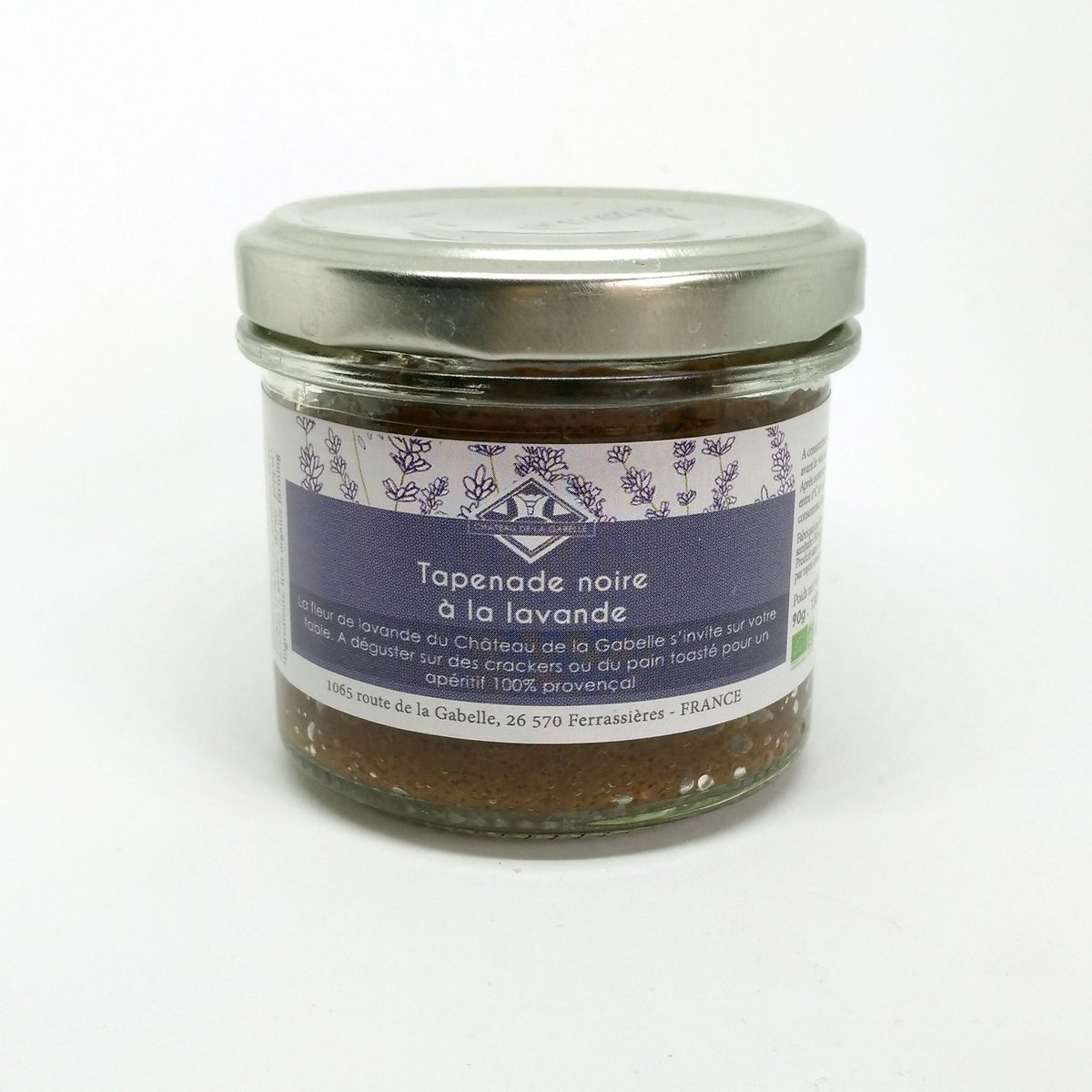 Zwarte tapenade met biologische lavendelbloem