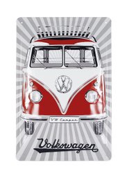 Volkswagen VW T1 Bus Metalskilt 20x30cm - Samba Stripes/Rød