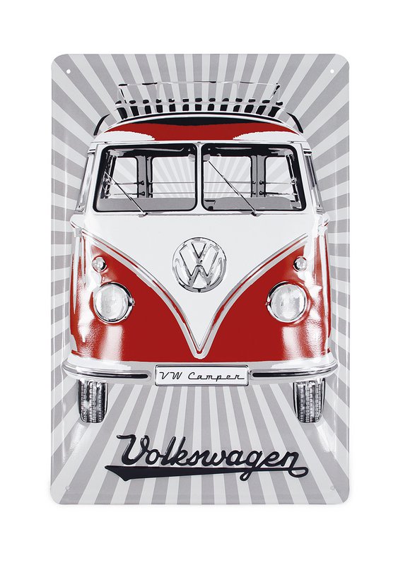 Volkswagen VW T1 Bus Metalskilt 20x30cm - Samba Stripes/Rød